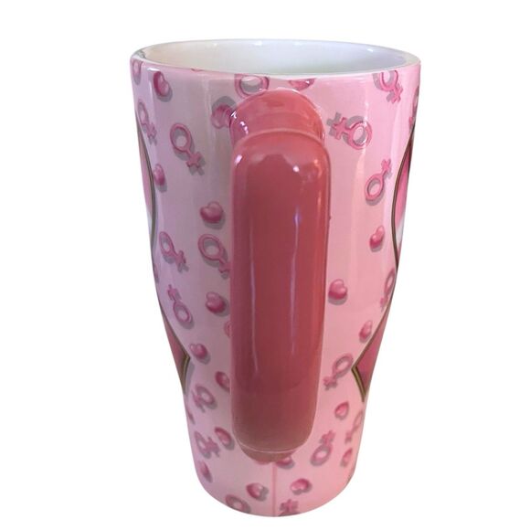 Spoontiques Pink Ribbon Find a Cure Ceramic Coffee Travel Mug with Plastic Lid - Picture 5 of 13